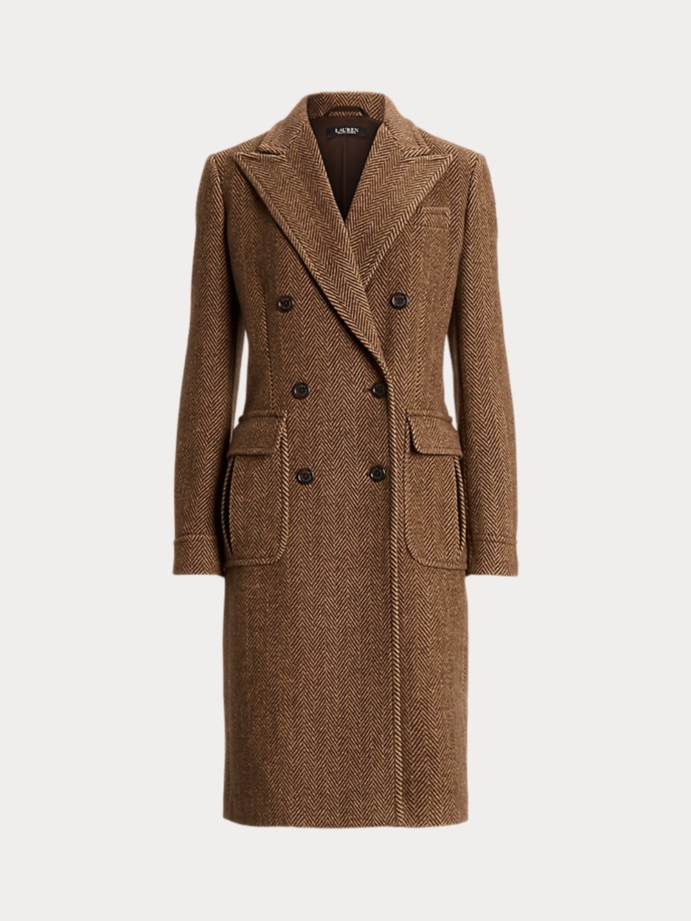 Lauren Ralph Lauren Brown Herringbone Double-Breasted Wool-Blend Coat (NWT)